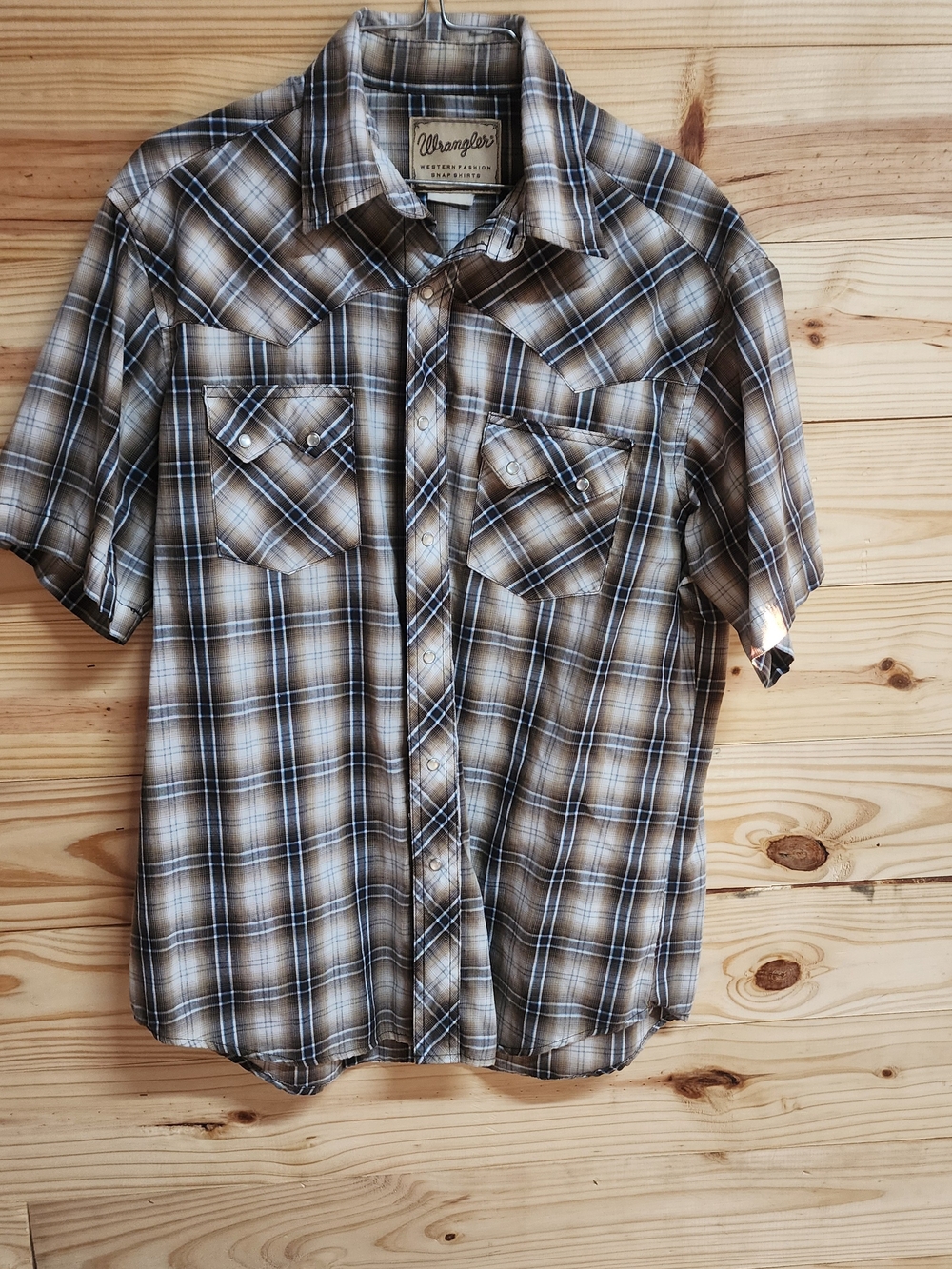 Wrangler Men's Brown Plaid Short-Sleeve Western Shirt Pearl Snaps